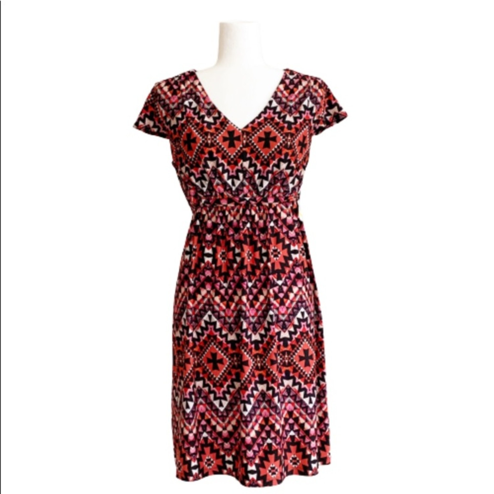 Johnpaulrichard Dress Petite Chevron Multicolored Cap Sleeve Casual Dress Mp New